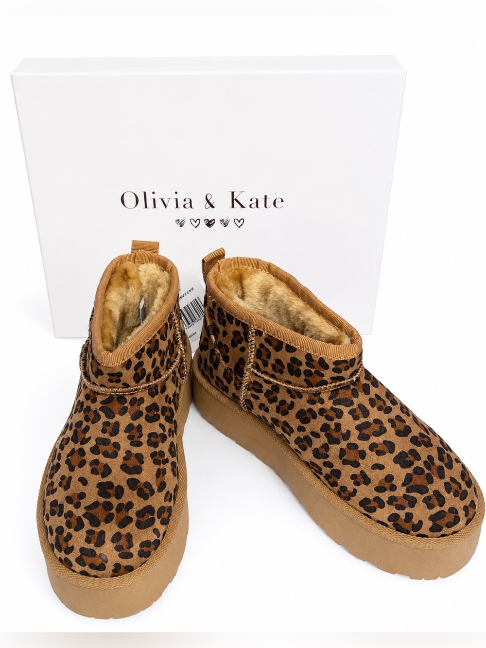 NWT Olivia & Kate Girls Leopard Print Platform Boots Faux Fur Lined - Kids 1M